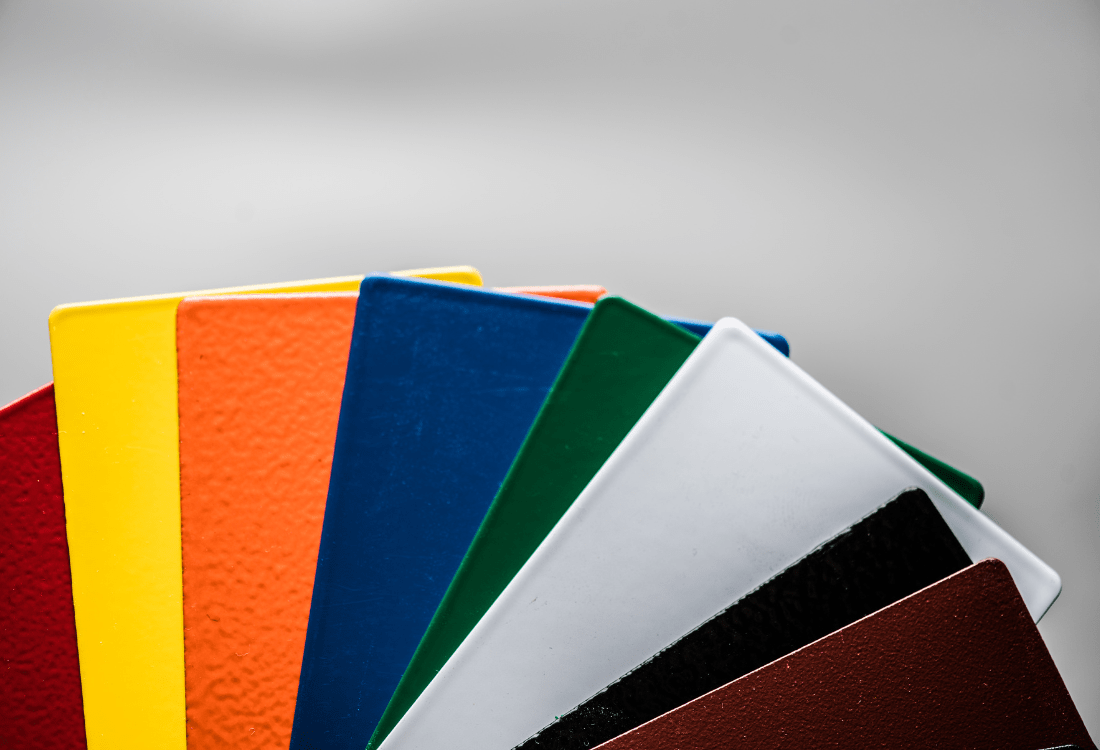 Heat resistant powder coated metal samples.