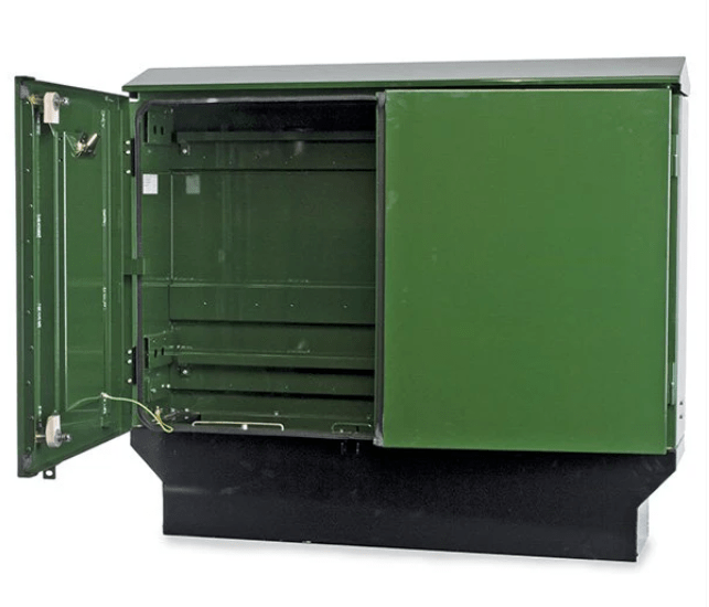 A street cabinet made of metal instead of GRP to ensure durability. 